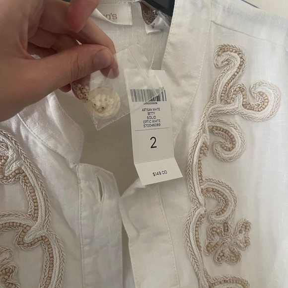 Chico’s 100% Linen Lightweight Boho Beaded Blazer Button Front Jacket Size 2 (L) - Picture 5 of 10